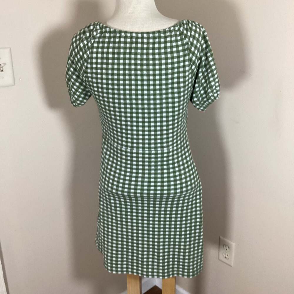Madewell Green Gingham Puff Sleeve Mini Dress Size S - Picture 3 of 3